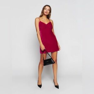 Reformation Laine Velvet Dress- Rhubarb
